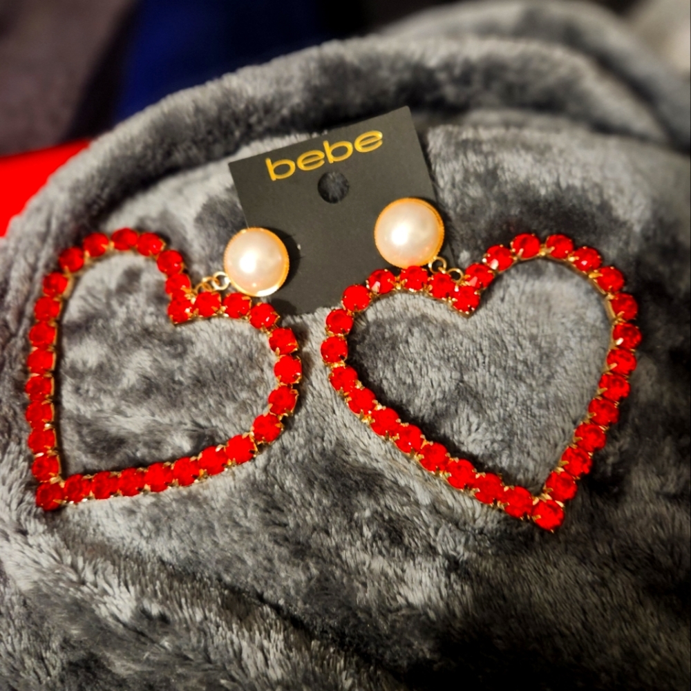 Bebe Red Heart Shaped Earrings